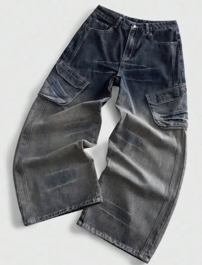 Jeans cargo anchos para hombre en denim oscuro - 1