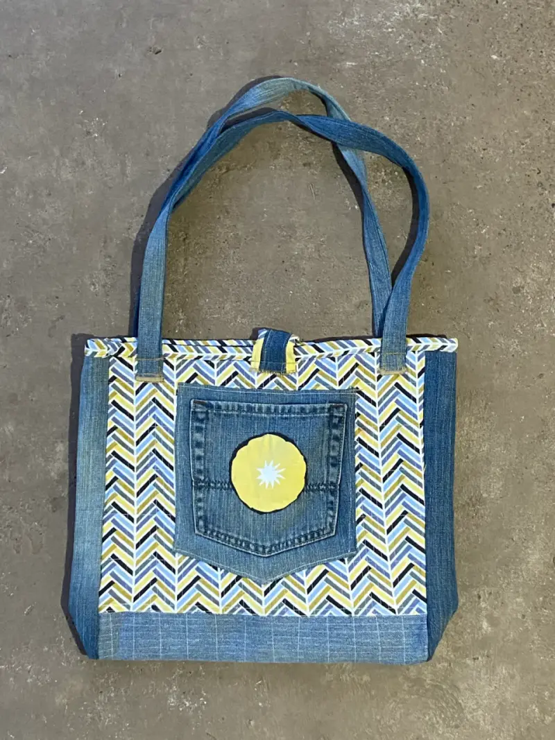 Handmade Quilted Denim Tote Bag - 1