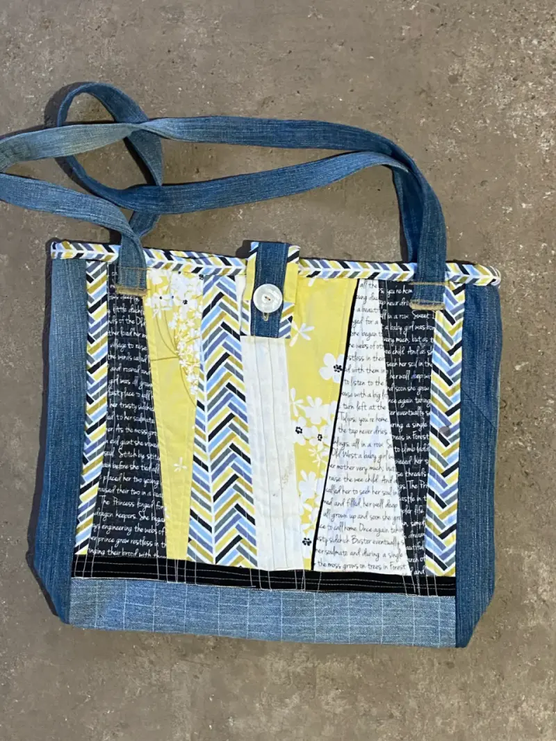 Handmade Quilted Denim Tote Bag - 3