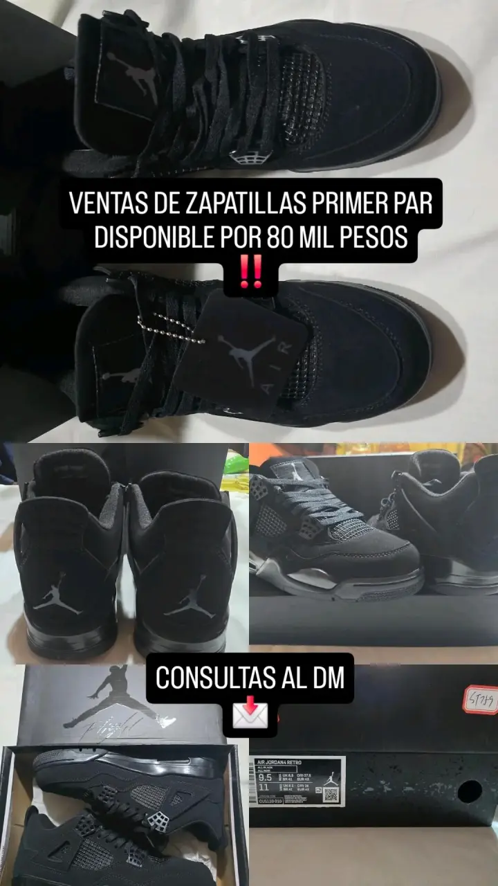 Zapatillas Air Jordan Retro 4 Negras Talla 9.5
