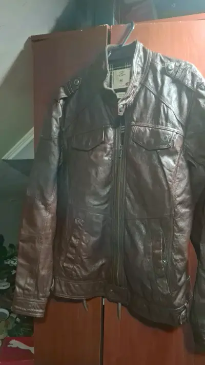 Chaqueta de cuero marrón Foster talla M - miniatura 1