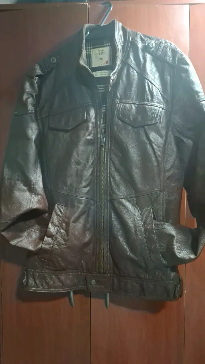 Chaqueta de cuero marrón Foster talla M - 3