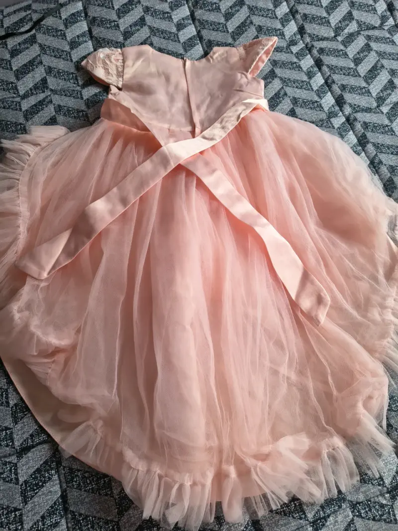 Vestido de fiesta para niña rosa con encaje y lazo - 2