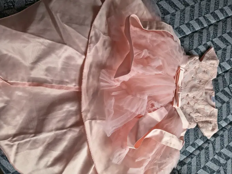 Vestido de fiesta para niña rosa con encaje y lazo - 3