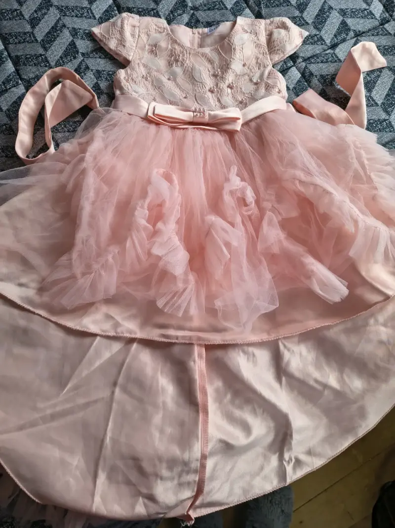 Vestido de fiesta para niña rosa con encaje y lazo - 4