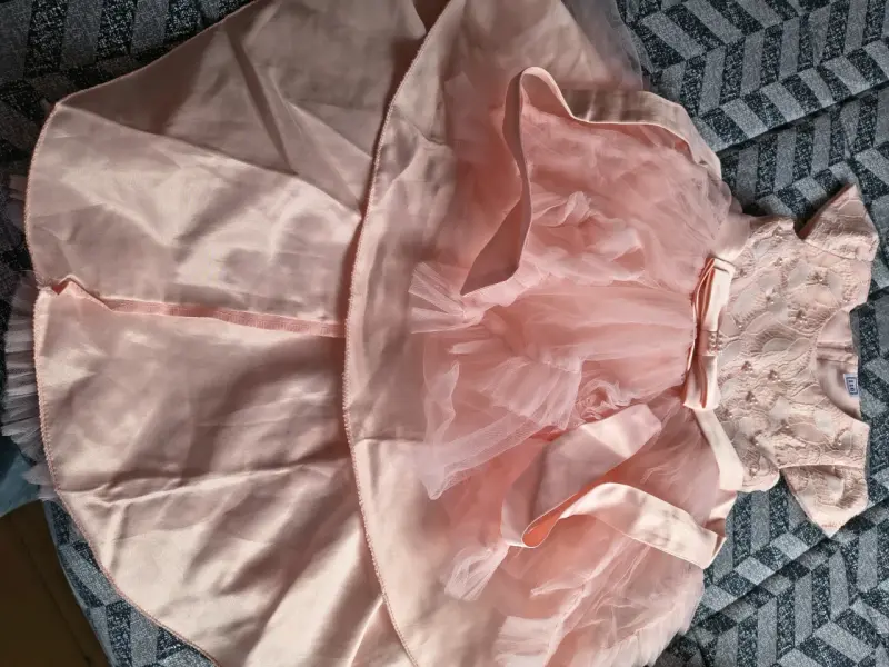 Vestido de fiesta para niña rosa con encaje y lazo - 5