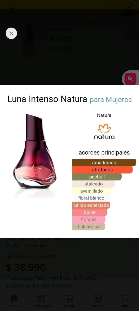 Perfume Luna Intenso Natura para Mujeres