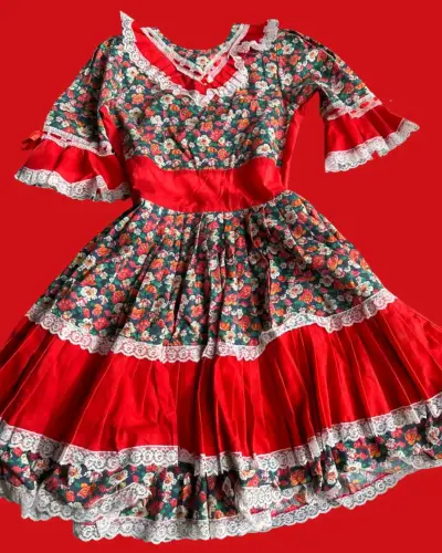 Vestido folclórico chileno con encaje floral - miniatura 1