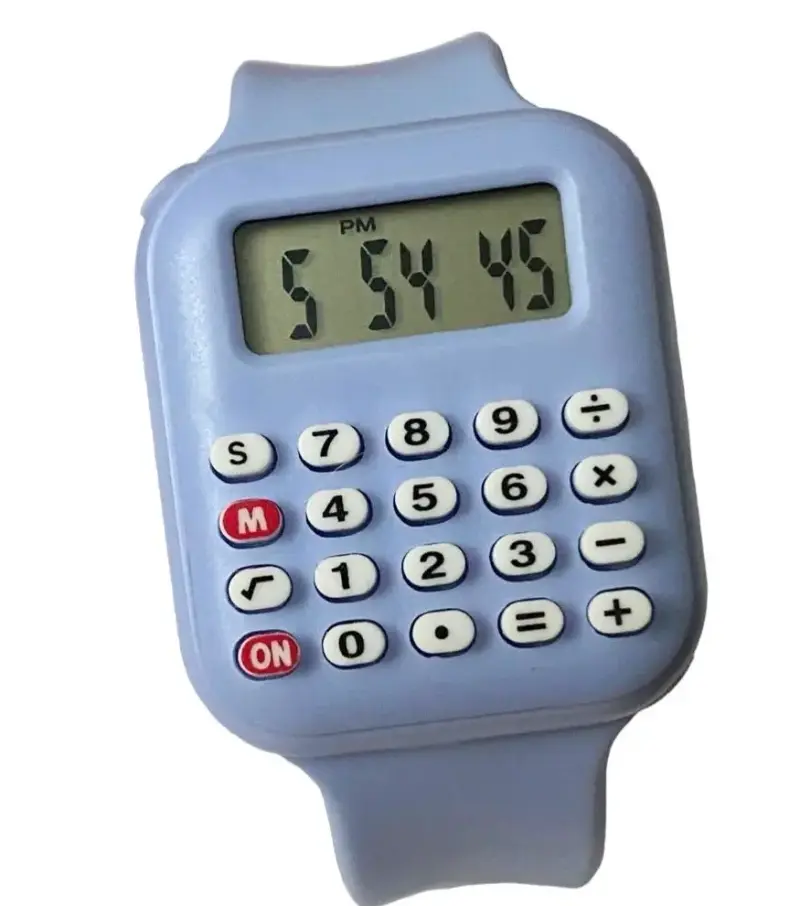 Reloj calculadora digital azul para niños, nuevo.