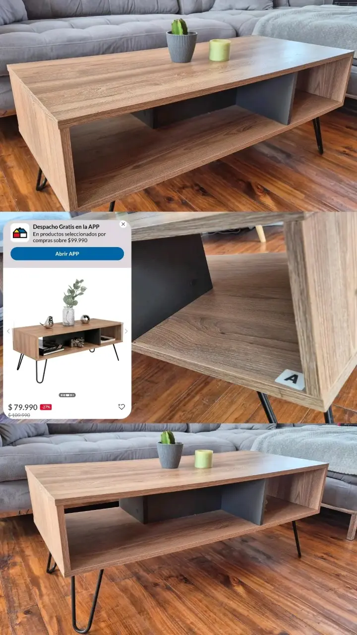 Mesa de Centro de Madera con Patas Metálicas