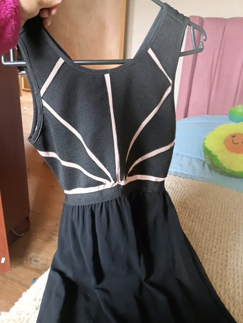Vestido fiesta largo negro y beige - 2