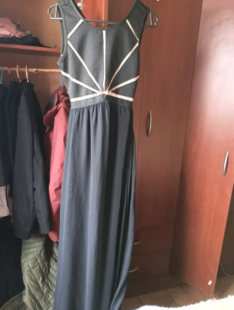 Vestido fiesta largo negro y beige - 3