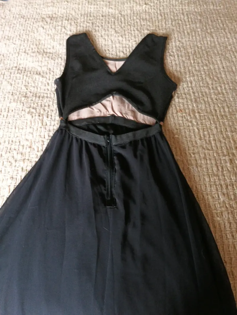 Vestido fiesta largo negro y beige - 4