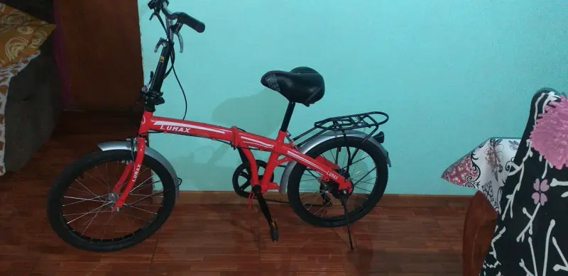 Bicicleta plegable roja Lumax con accesorios - 3