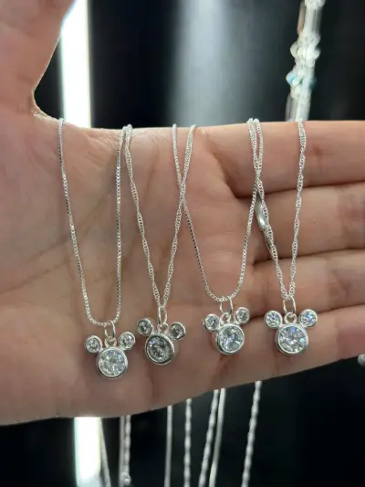 Collares de plata con dije de ratón brillantes - miniatura 1
