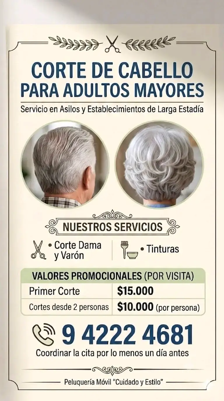 Servicio de corte de cabello para adultos mayores