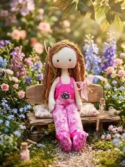 Muñeca de tela artesanal con vestido colorido - miniatura 3