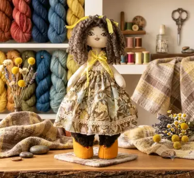 Muñeca de tela artesanal con vestido colorido - miniatura 4