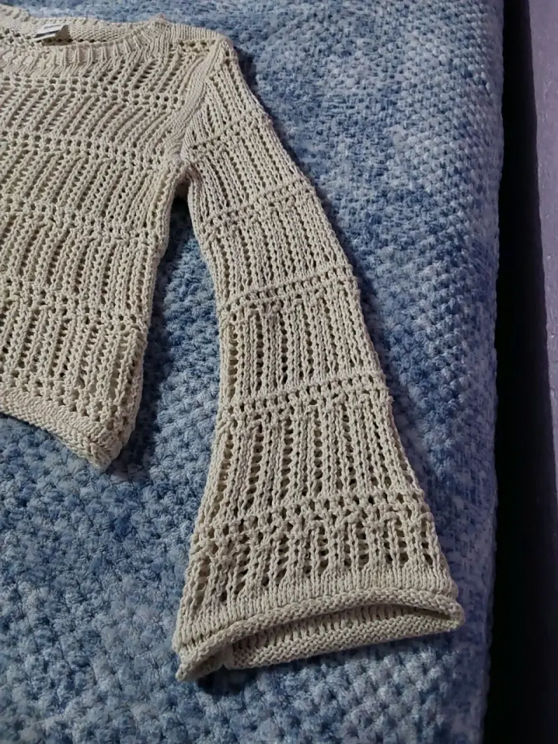 Suéter tejido beige estilo boho talla M - 3