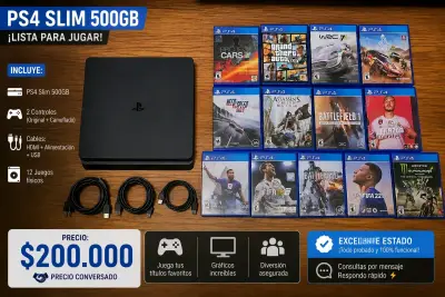 Consola PS4 Slim 500GB con 12 juegos y 2 controles - miniatura 2