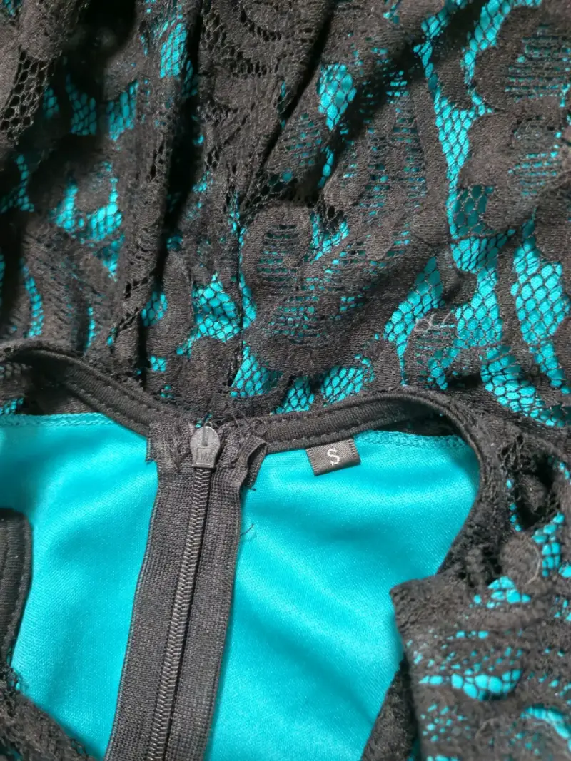 Vestido de encaje negro y azul talla S - 3