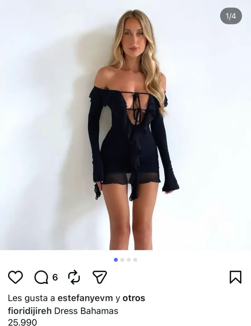 Vestido negro con escote y volantes