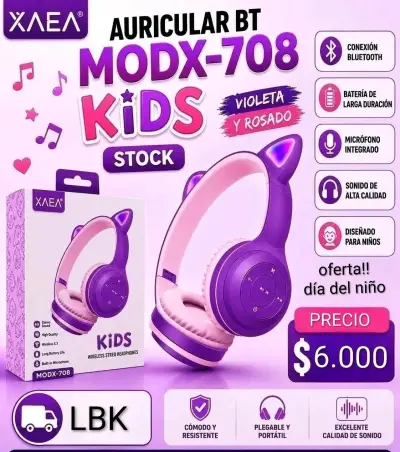 Auriculares Bluetooth para Niños XAEA MODX-708 Violeta - miniatura 1