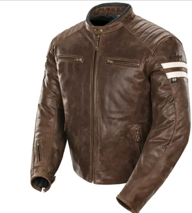 Chaqueta de cuero marrón para motociclista - 3