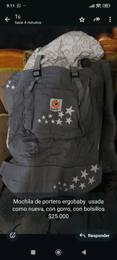 Mochila portabebés Ergobaby gris con estrellas - miniatura 4