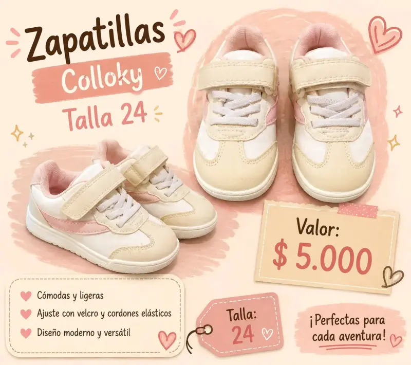 Zapatillas Colloky talla 24 beige y rosado
