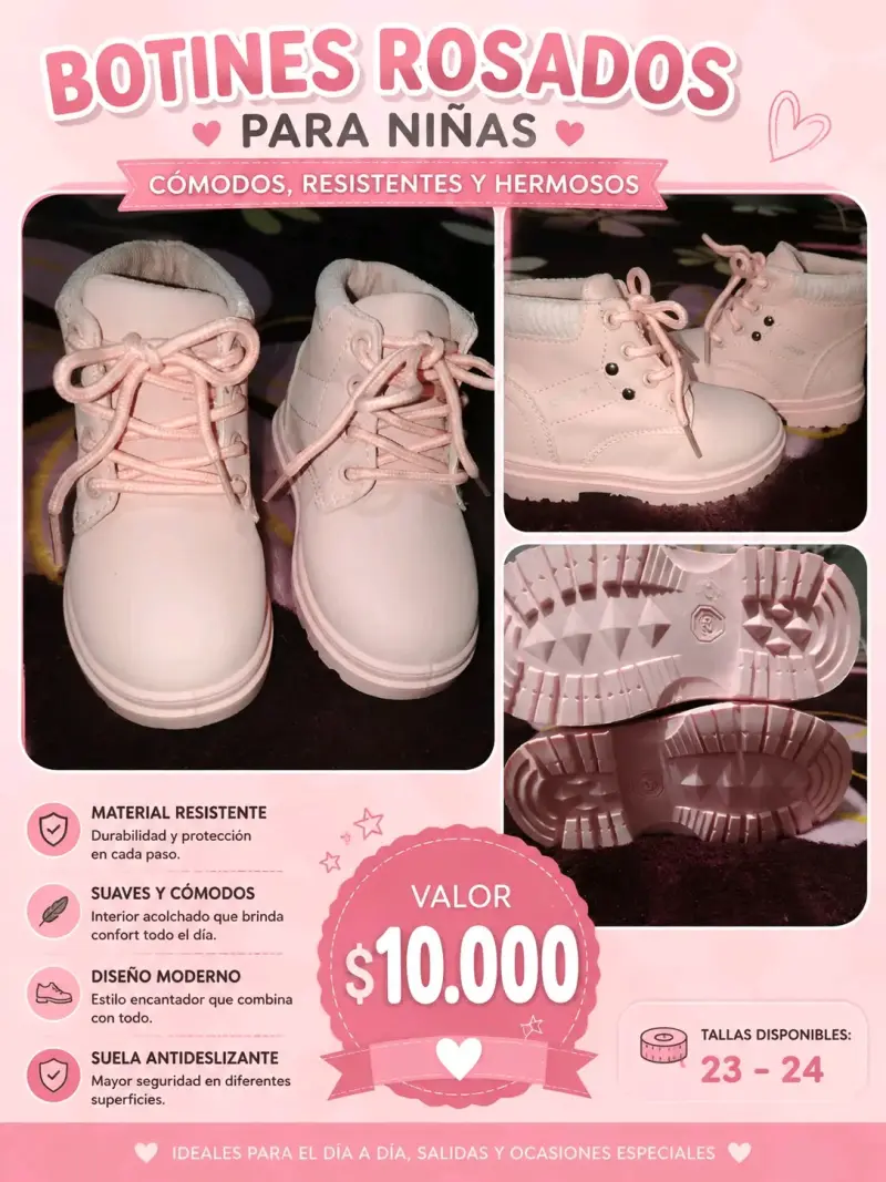 Botines rosados para niñas talla 23-24