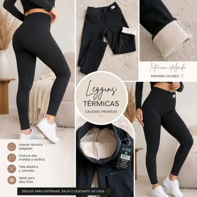 Leggings térmicos negros con interior afelpado - miniatura 1