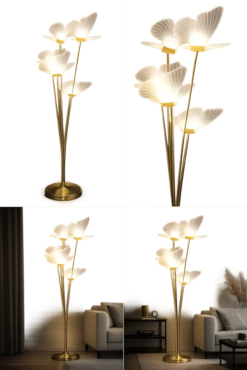 Lámpara de pie LED diseño mariposa dorada - 3
