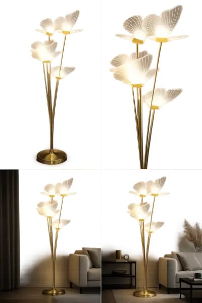 Lámpara de pie LED diseño mariposa dorada - miniatura 3