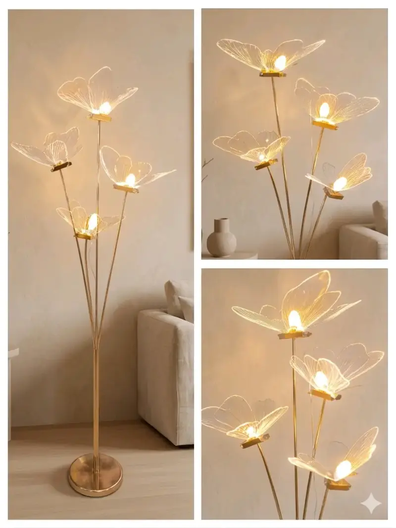 Lámpara de pie LED diseño mariposa dorada - 6