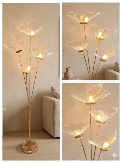 Lámpara de pie LED diseño mariposa dorada - miniatura 6