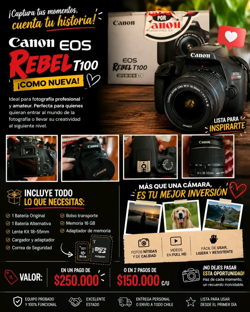 Cámara Canon EOS Rebel T100 con accesorios - 5