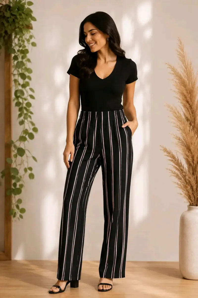 Pantalones a rayas negros para mujer Goldenpoint
