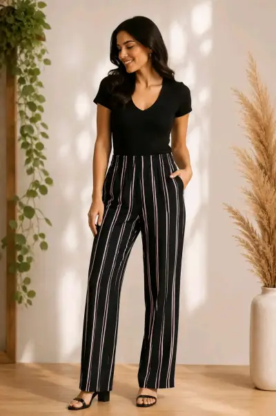 Pantalones a rayas negros para mujer Goldenpoint - miniatura 1