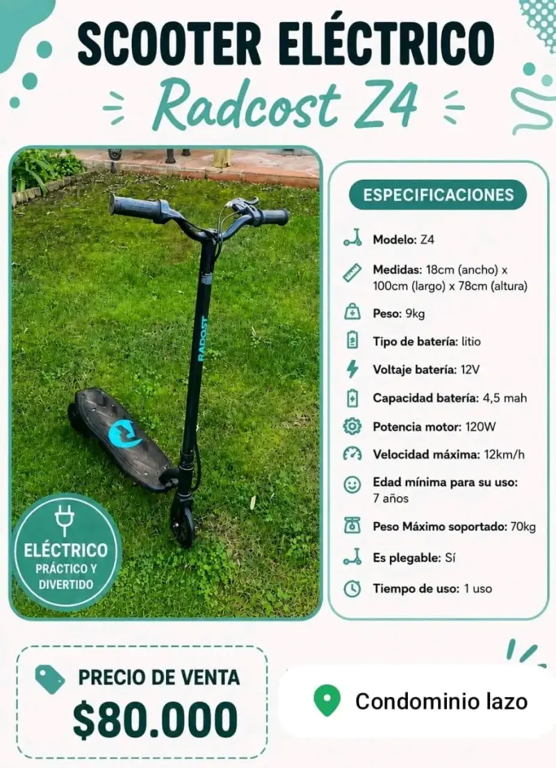Scooter Eléctrico Radcost Z4 con Batería de Litio