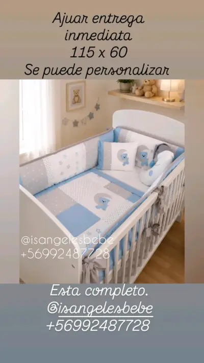 Ajuar para cuna de bebé azul personalizable - miniatura 1