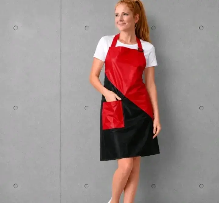 Delantal de cocina rojo y negro con bolsillo