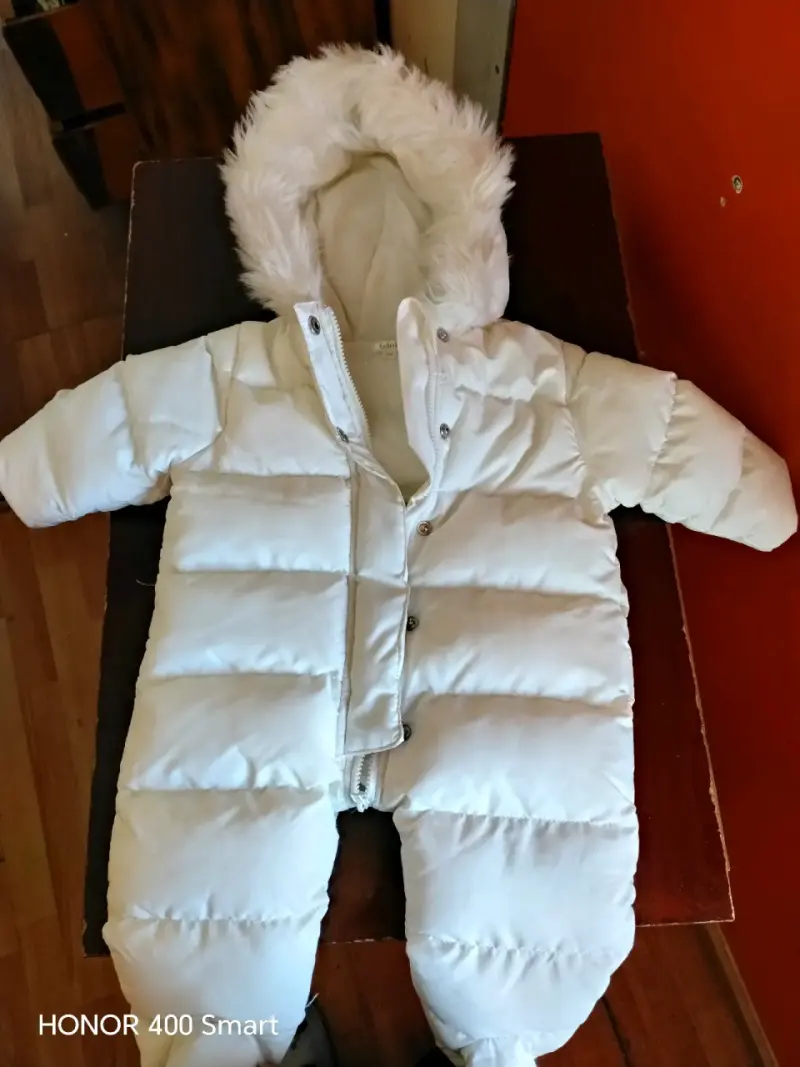 Enterito de invierno para bebé blanco con capucha - 4