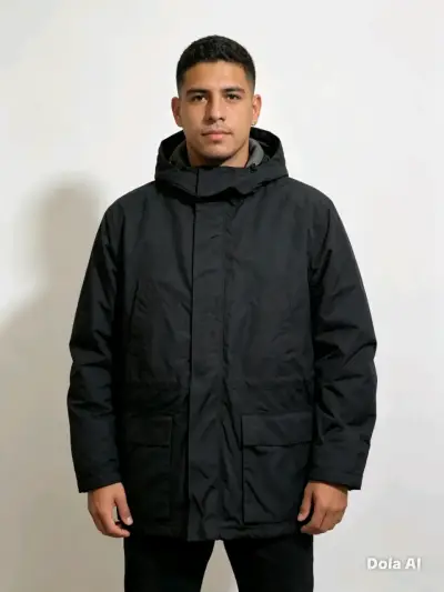 Parka negra para hombre con capucha - miniatura 1