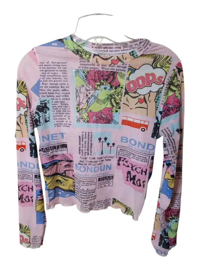 Polera manga larga estampado cómic colorida - 2