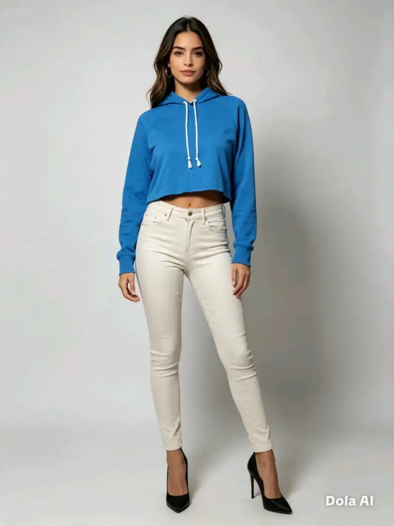 Polerón corto azul para mujer