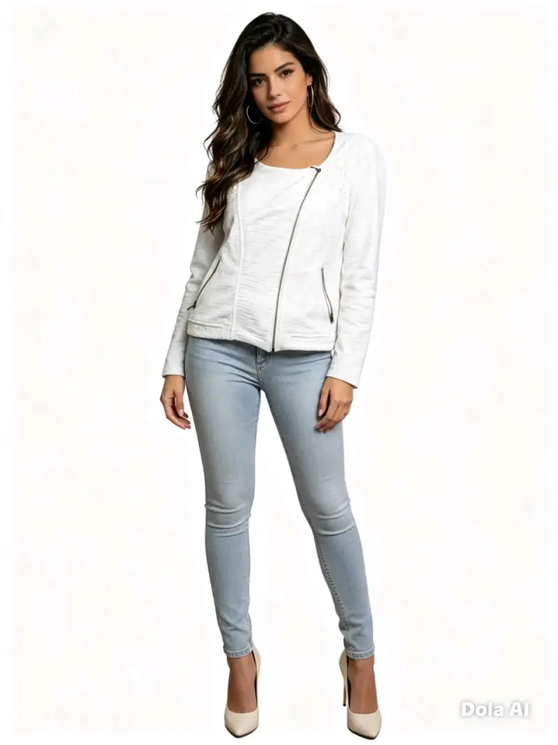 Chaqueta Blanca Mujer Casual con Cremallera