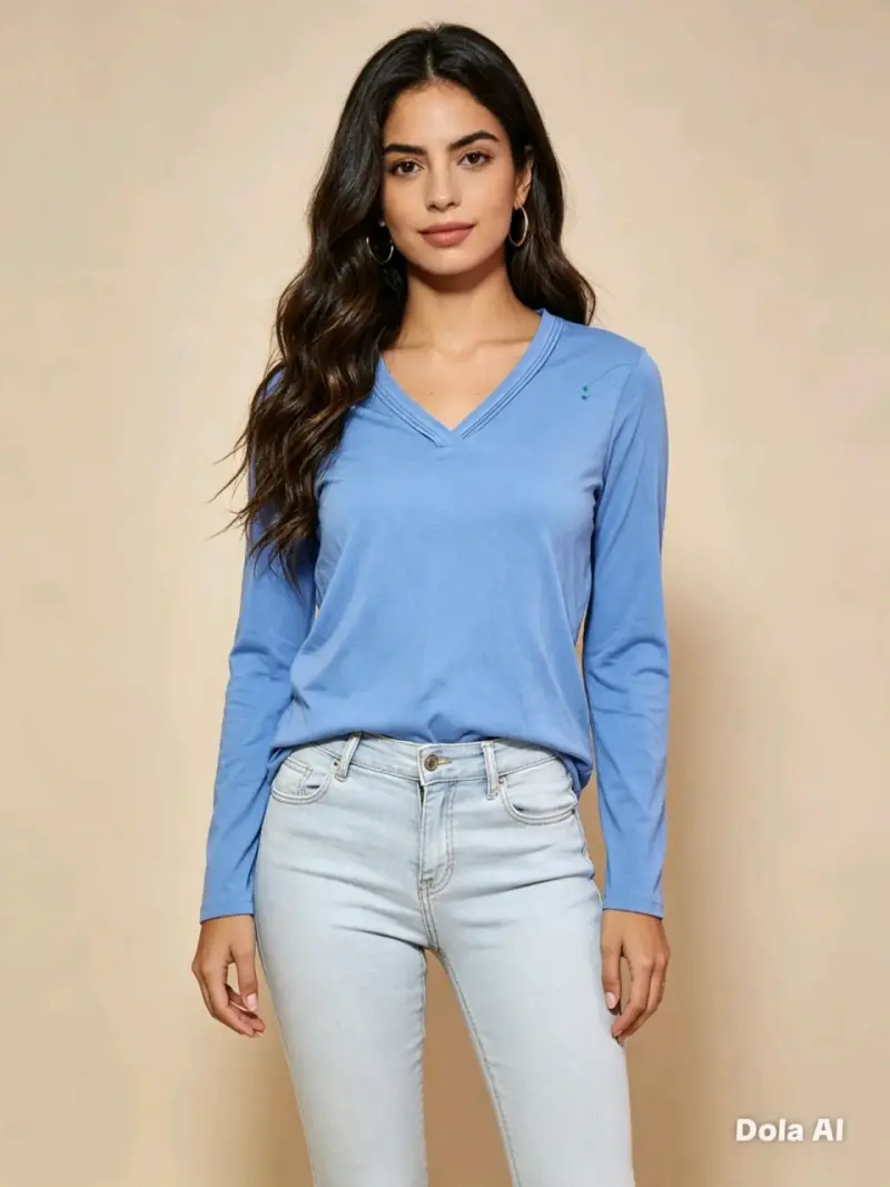 Polera azul de manga larga para mujer