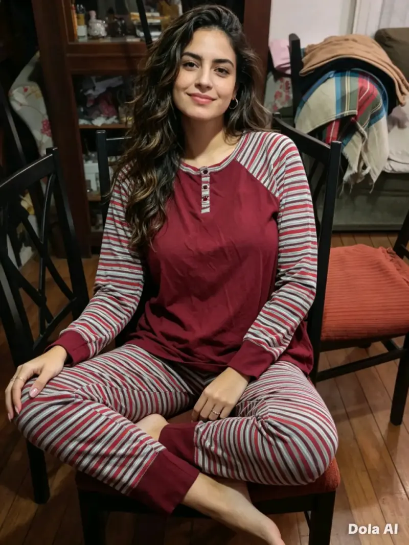 Pijama de mujer a rayas burdeos y gris