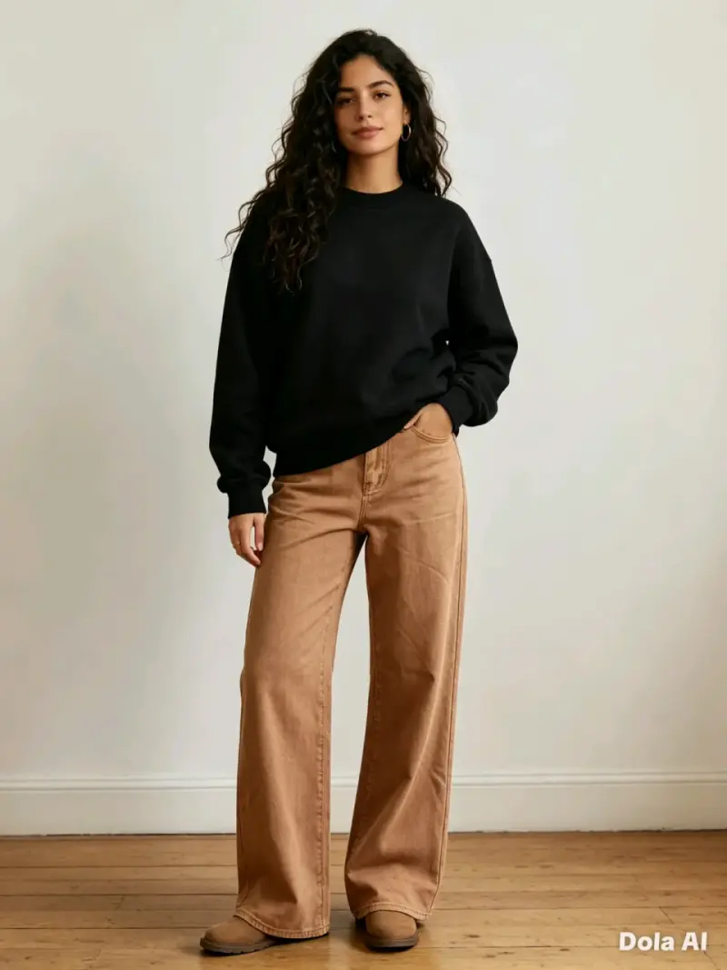 Pantalones anchos de mujer color camel